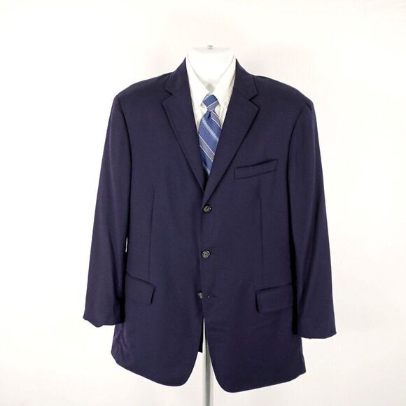 Polo Ralph Lauren Flannel Virgin Wool Italy Blue 3 Button Blazer Large 40L Uncon - Picture 5 of 13